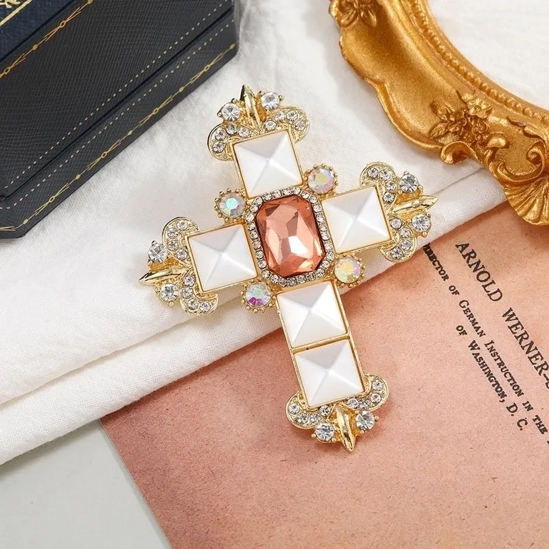 Fashion Pin Cross Alloy Plating Rhinestones Unisex Brooches