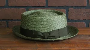 Forest Green Porkpie Hat (Paglina Straw)