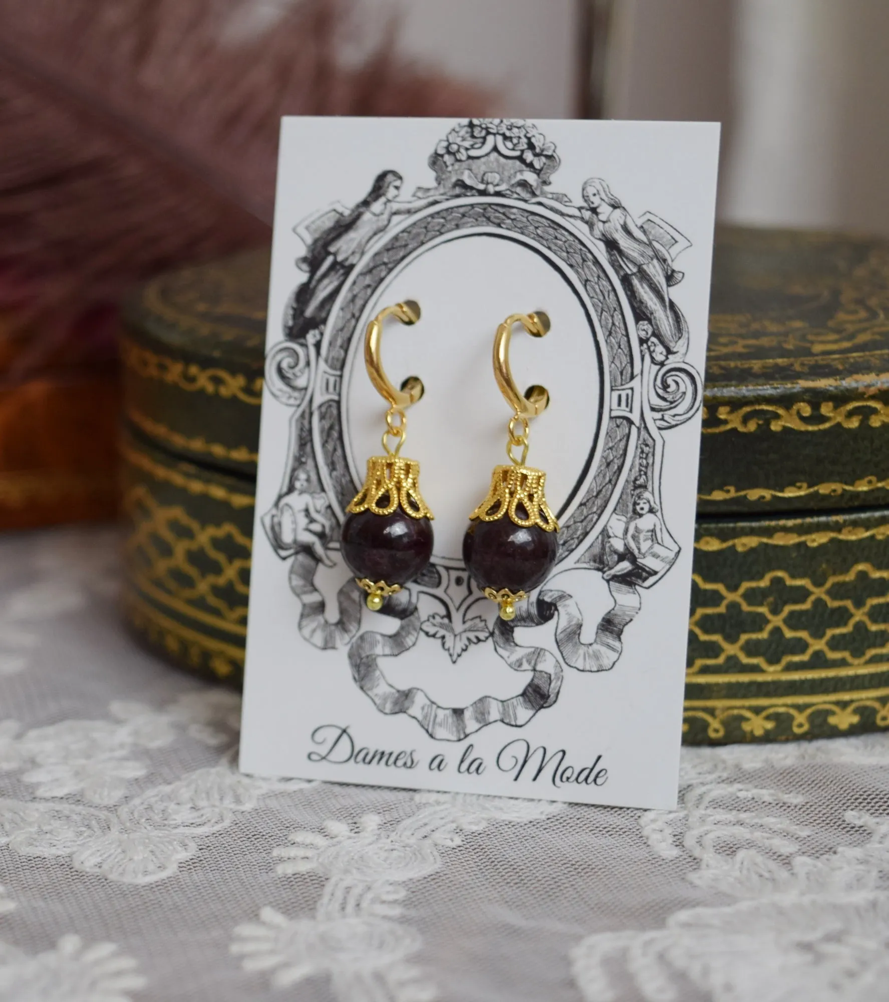 Garnet and Filigree Dangle Earrings