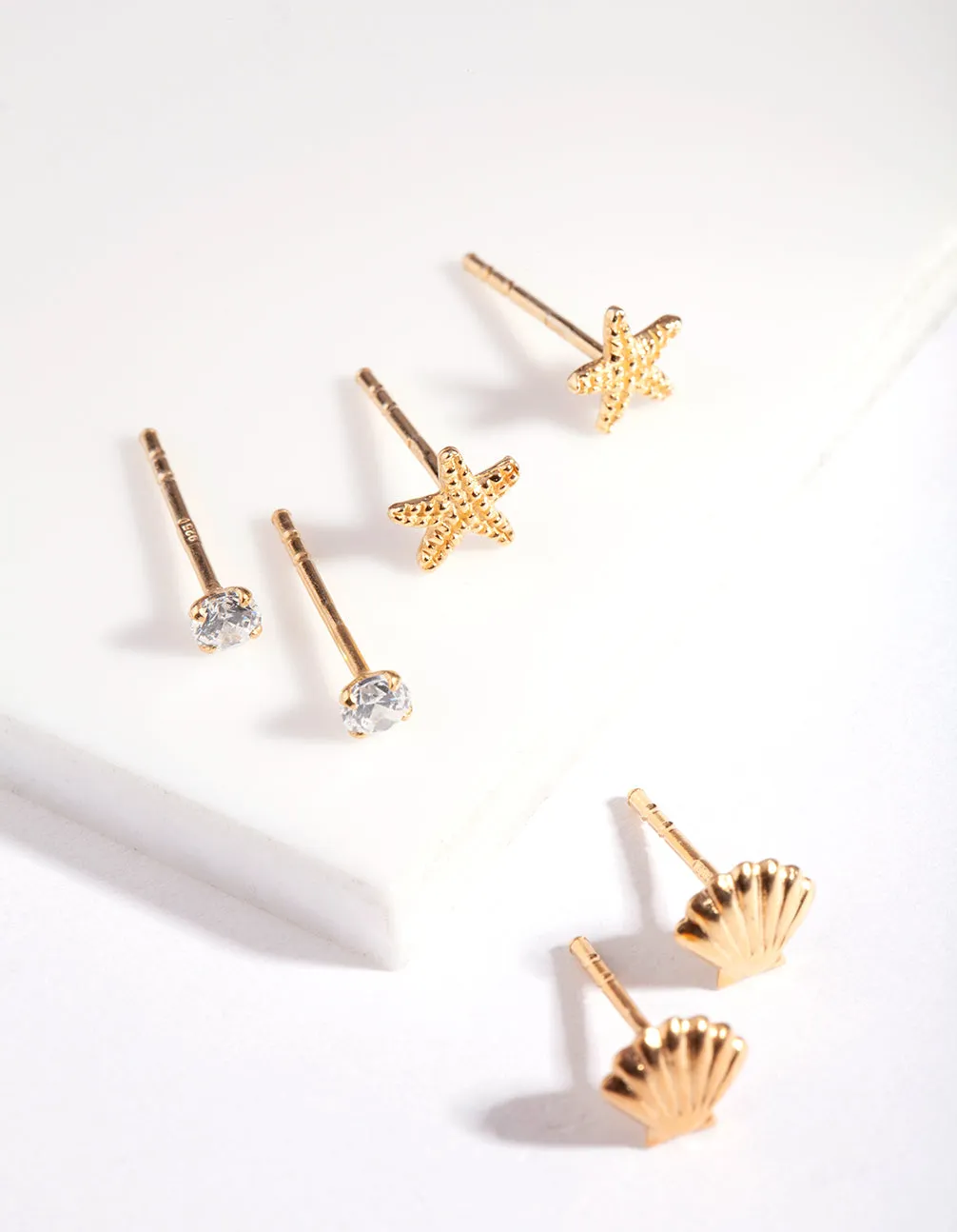 Gold Plated Sterling Silver Seaside Stud Earring Pack