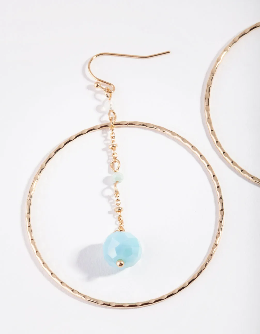 Gold Textured Loop Blue Bead Earring