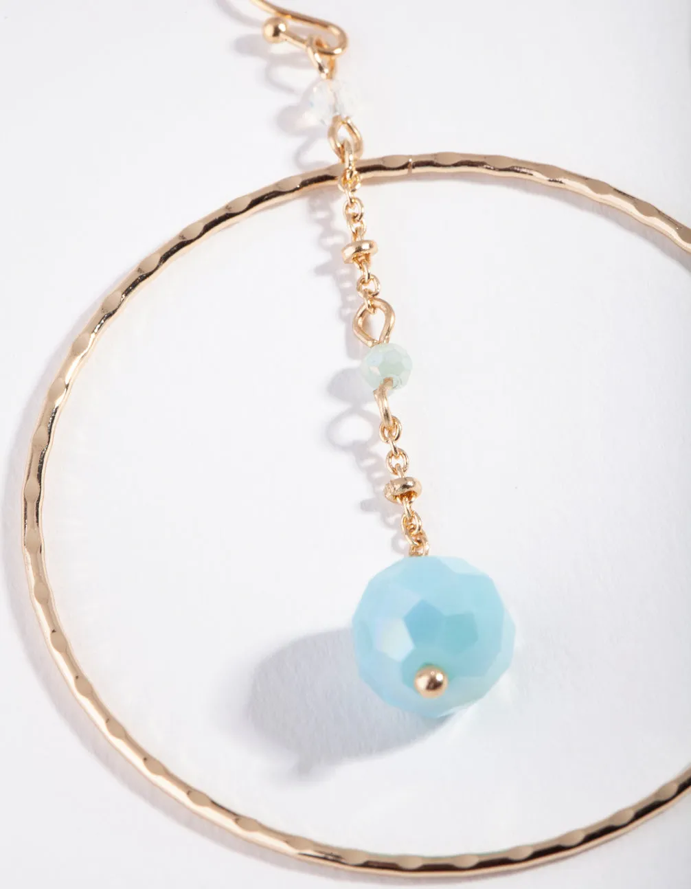 Gold Textured Loop Blue Bead Earring