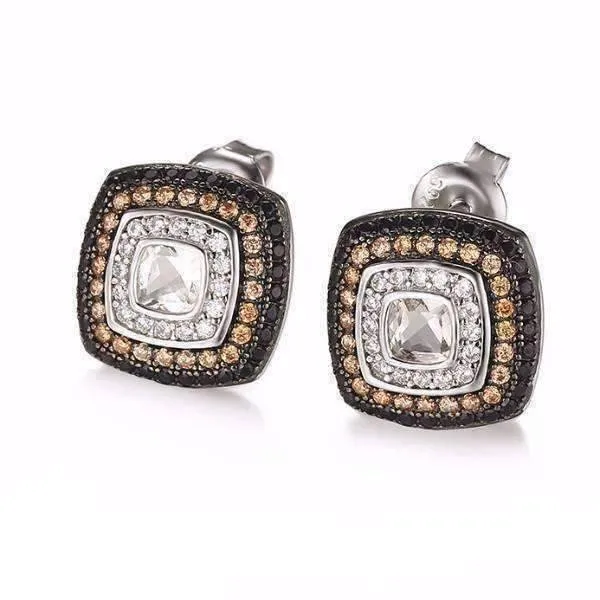 Golden Spinel and Cushion Cut Smoky Quartz IOBI Precious Gems 925 Sterling Silver Earrings