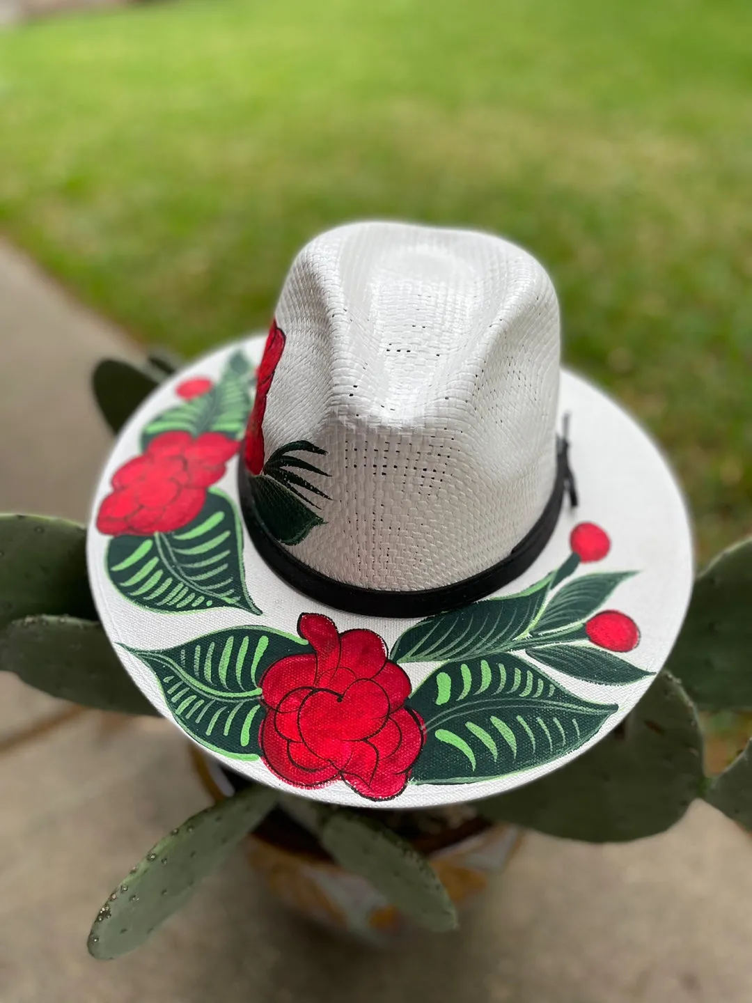 Hand painted fedora hat, sun hat, Mother's day gift/Rose hand pained