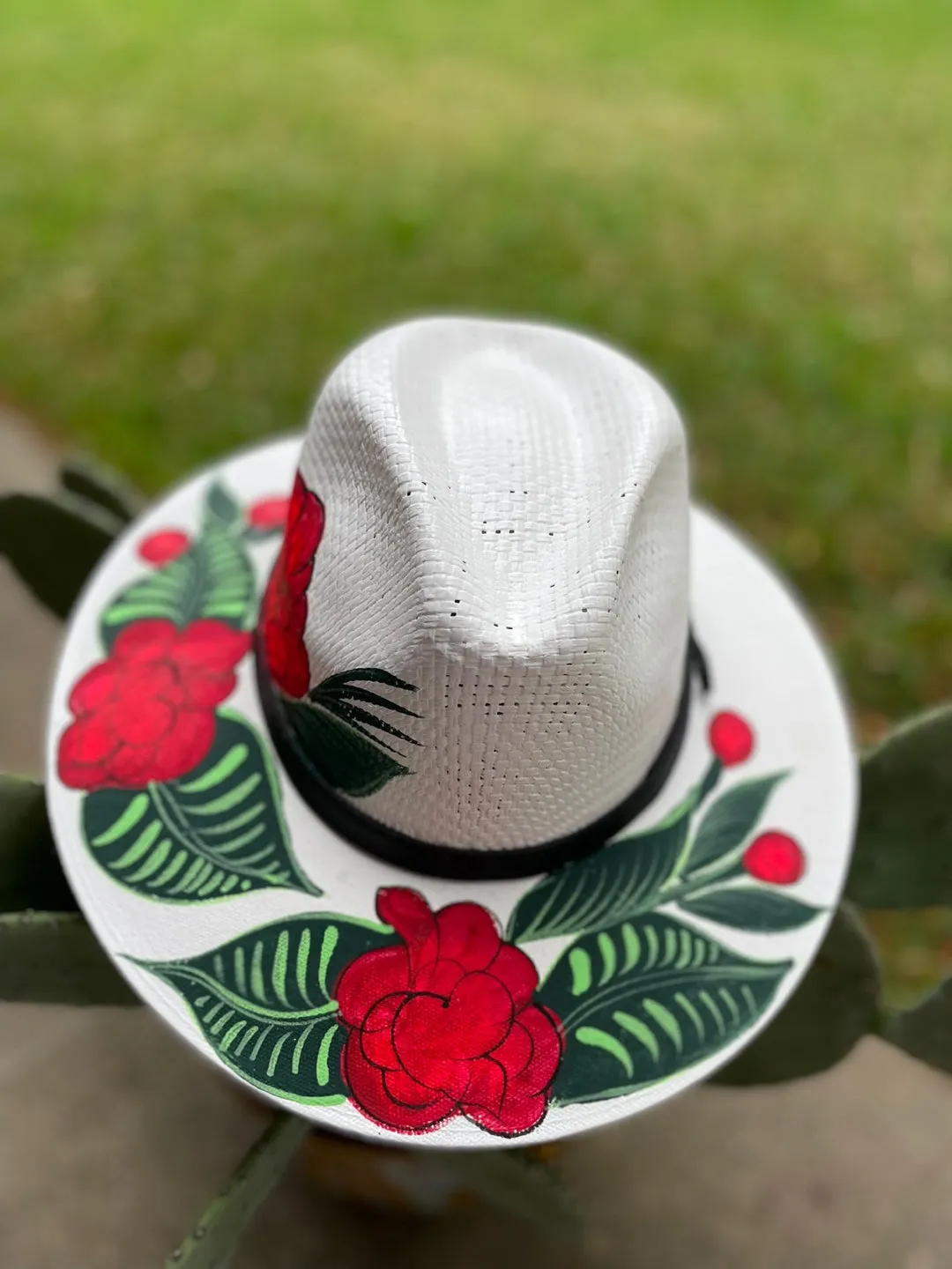 Hand painted fedora hat, sun hat, Mother's day gift/Rose hand pained