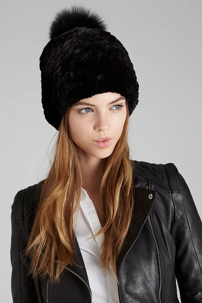 Harper Black Fur Pom-Pom Hat