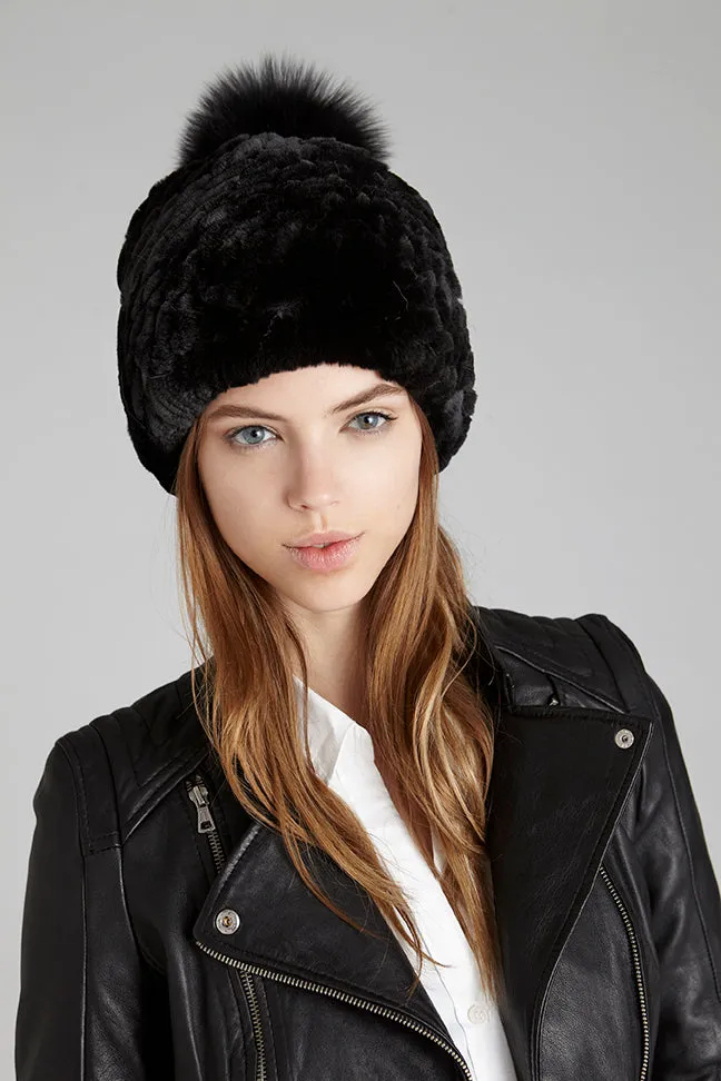 Harper Black Fur Pom-Pom Hat