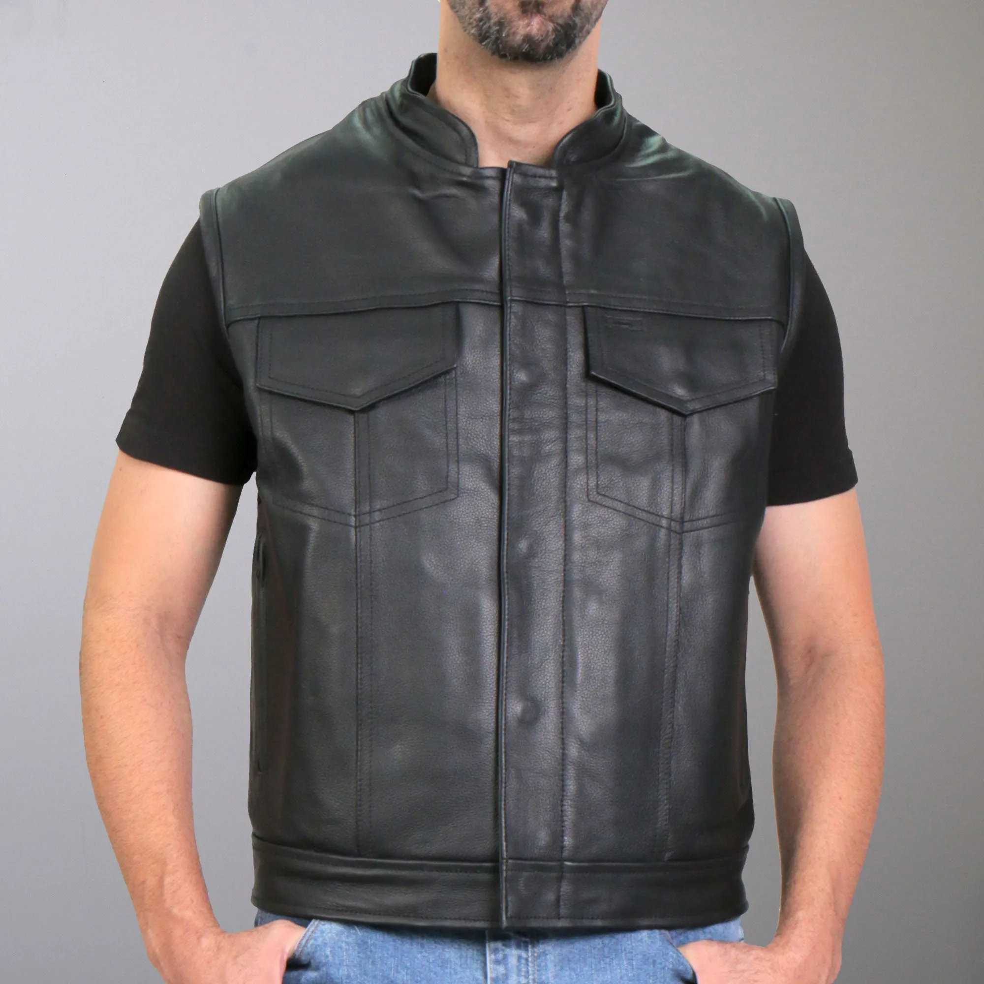 Hot Leathers VSM1051 Men's Black 'Celtic Cross' Motorcycle Club Style Conceal and Carry Leather Biker Vest