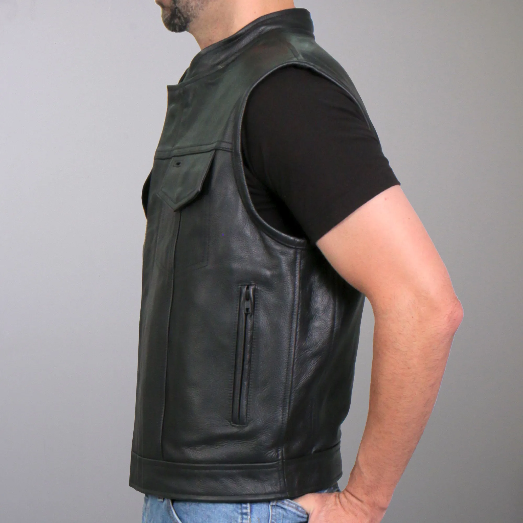 Hot Leathers VSM1054 Men’s Black 'Skull Flag' Motorcycle Club style Conceal and Carry Leather Biker Vest