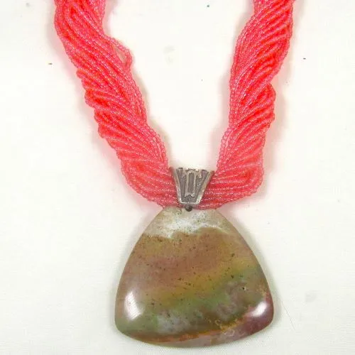 Hot Pink Multi-strand Necklace with Ocean Jasper Pendant