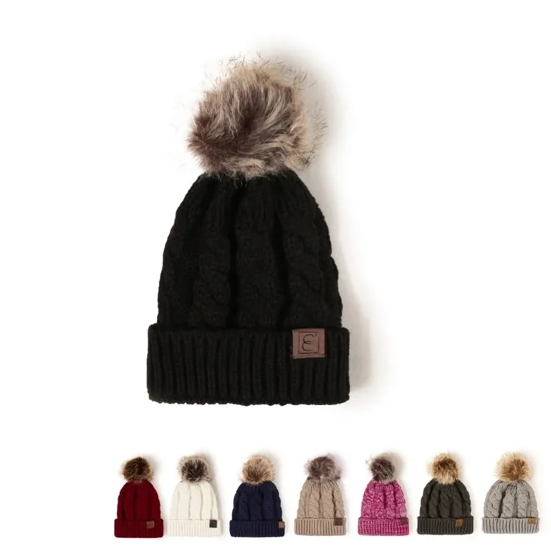 Korean Style Warm Leather Label Fur Ball Knitted Hat Wholesale