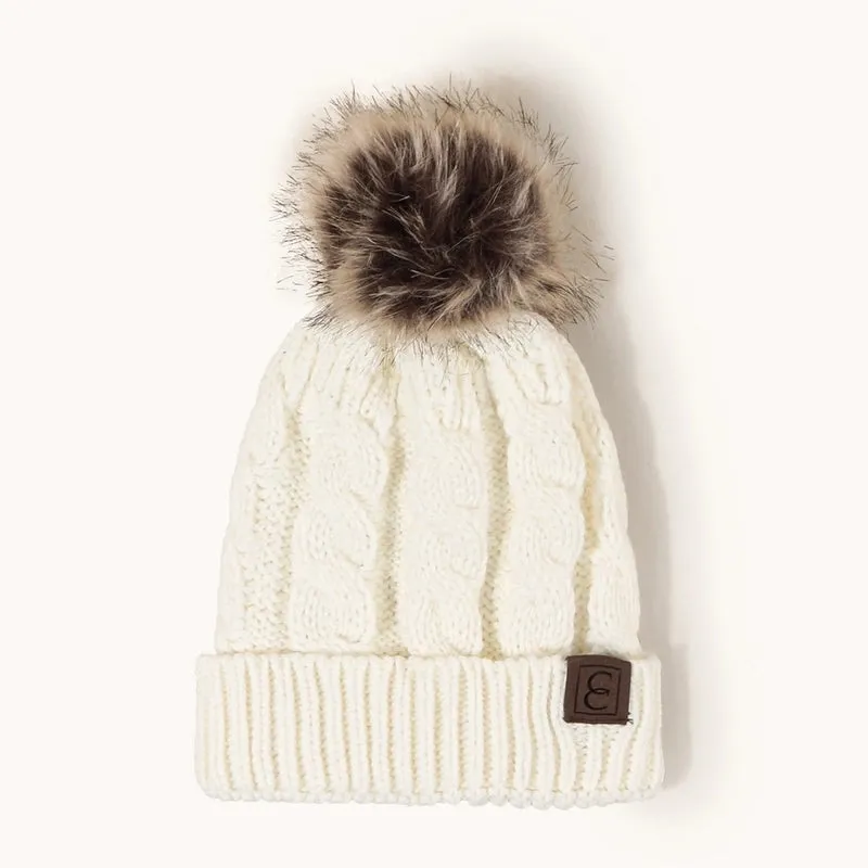 Korean Style Warm Leather Label Fur Ball Knitted Hat Wholesale