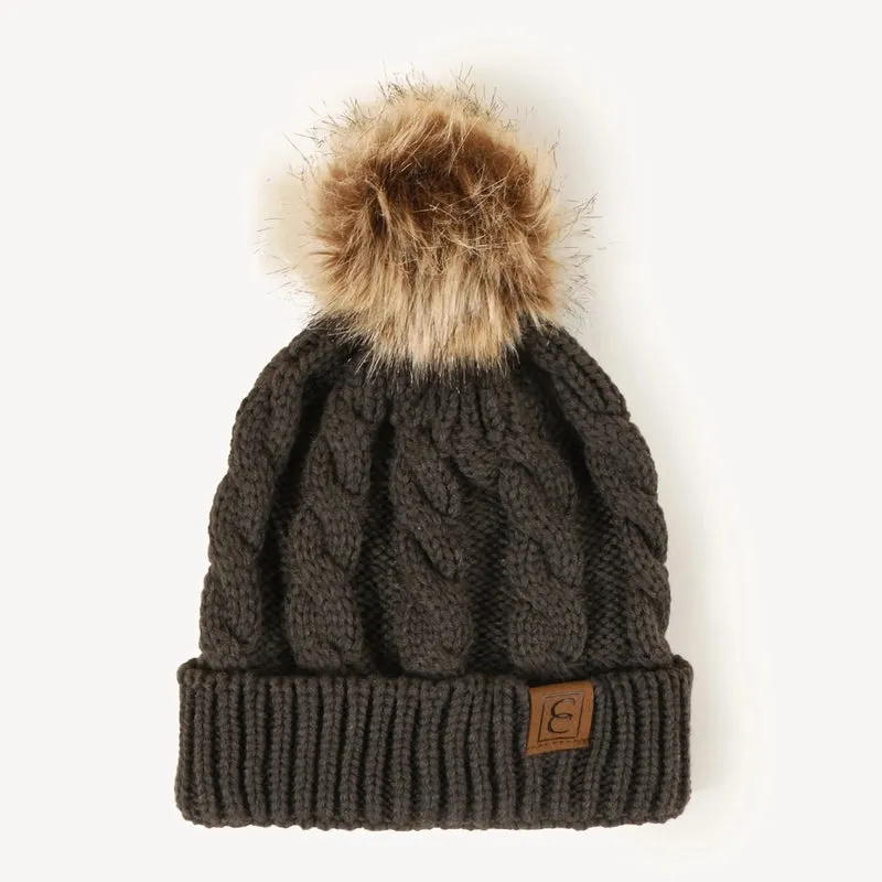 Korean Style Warm Leather Label Fur Ball Knitted Hat Wholesale