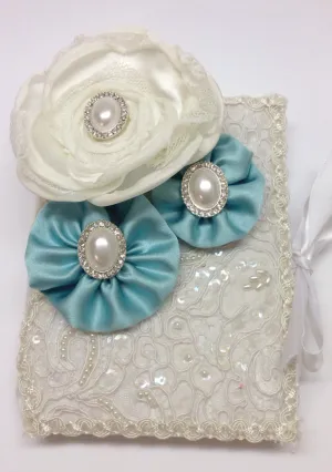 Lace Wedding bible and Rosary Aqua Blue