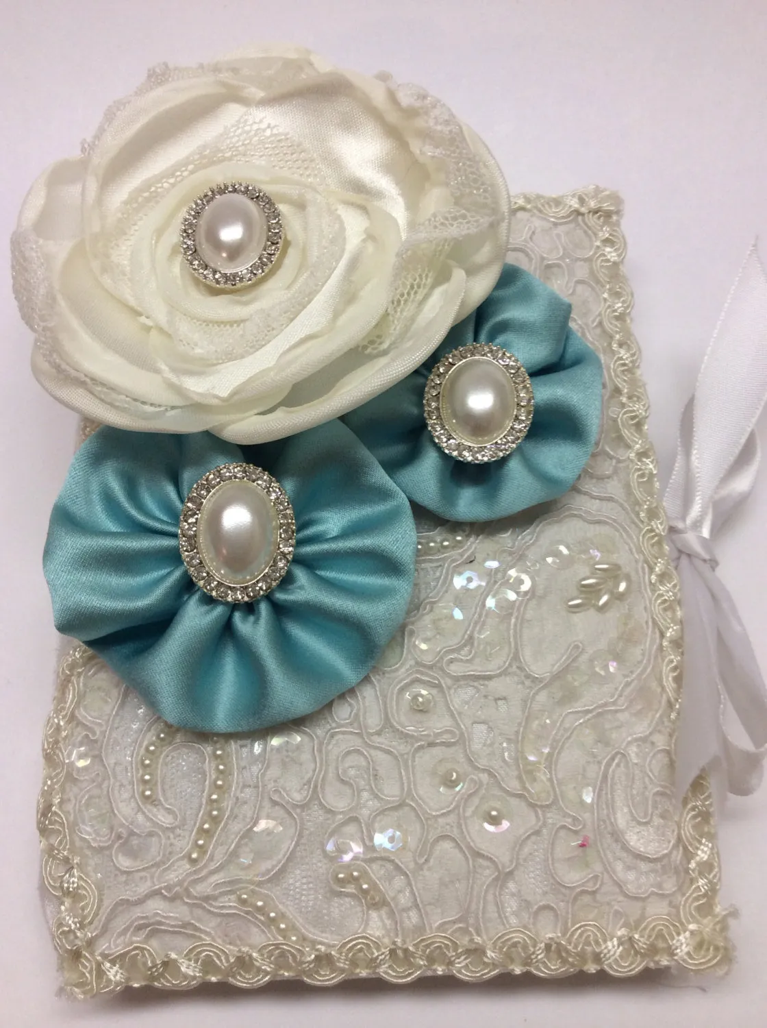 Lace Wedding bible and Rosary Aqua Blue