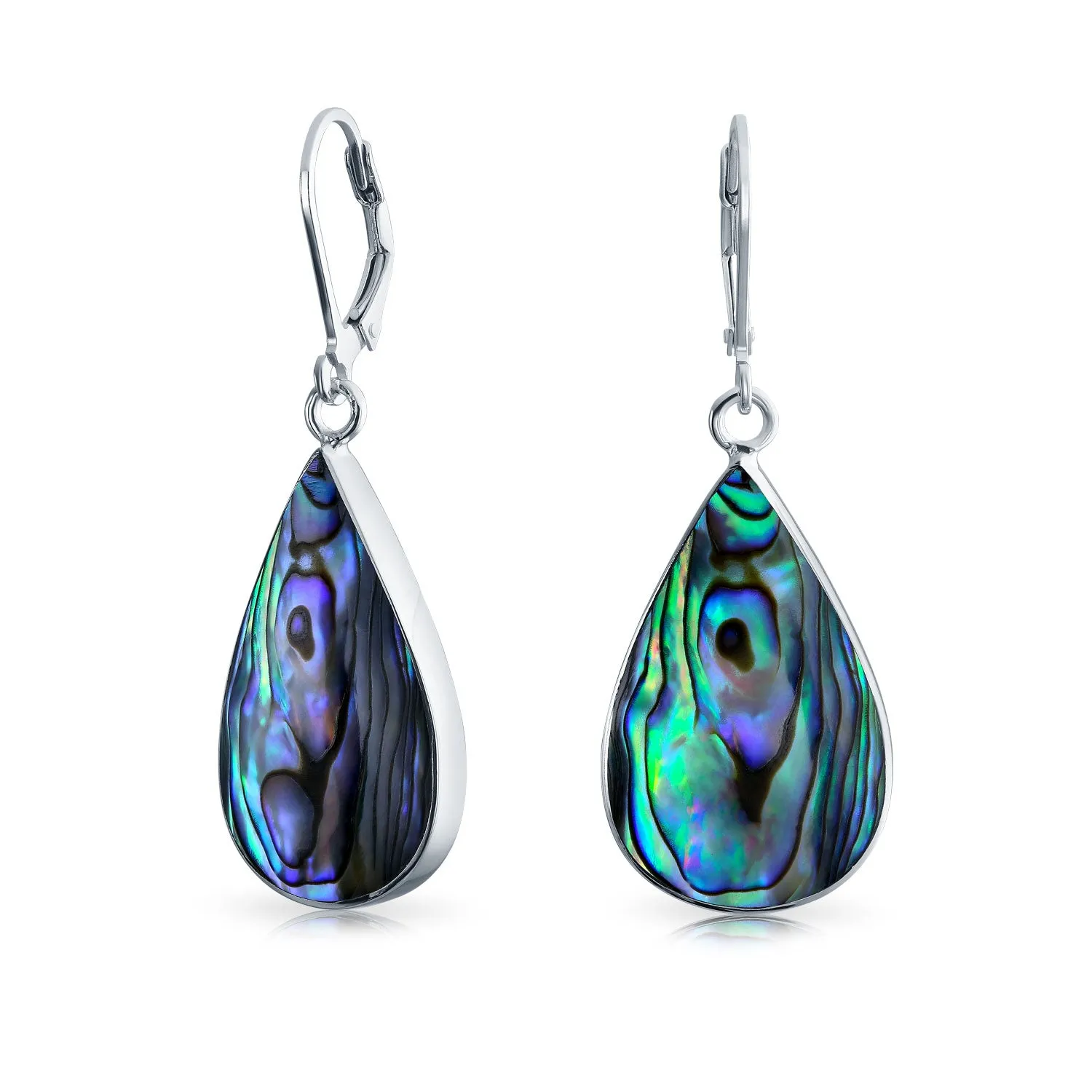 Large Shell Gemstone Teardrop Dangle Earrings in Sterling Silver Leverback