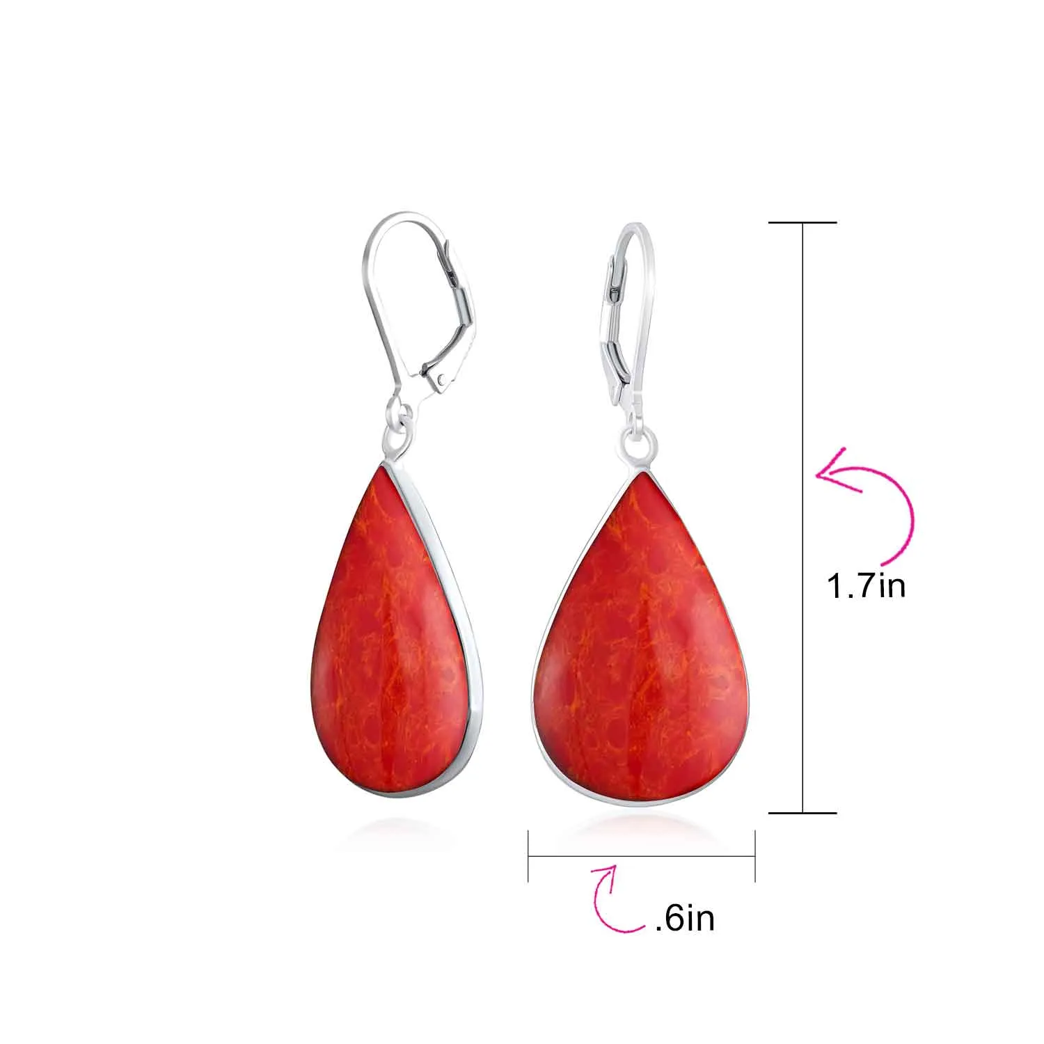 Large Shell Gemstone Teardrop Dangle Earrings in Sterling Silver Leverback