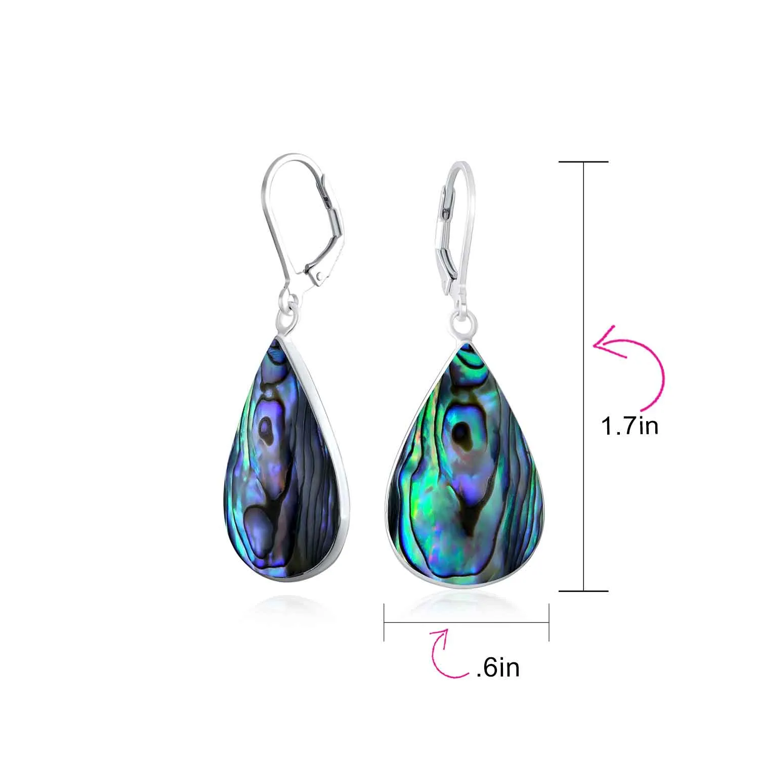 Large Shell Gemstone Teardrop Dangle Earrings in Sterling Silver Leverback