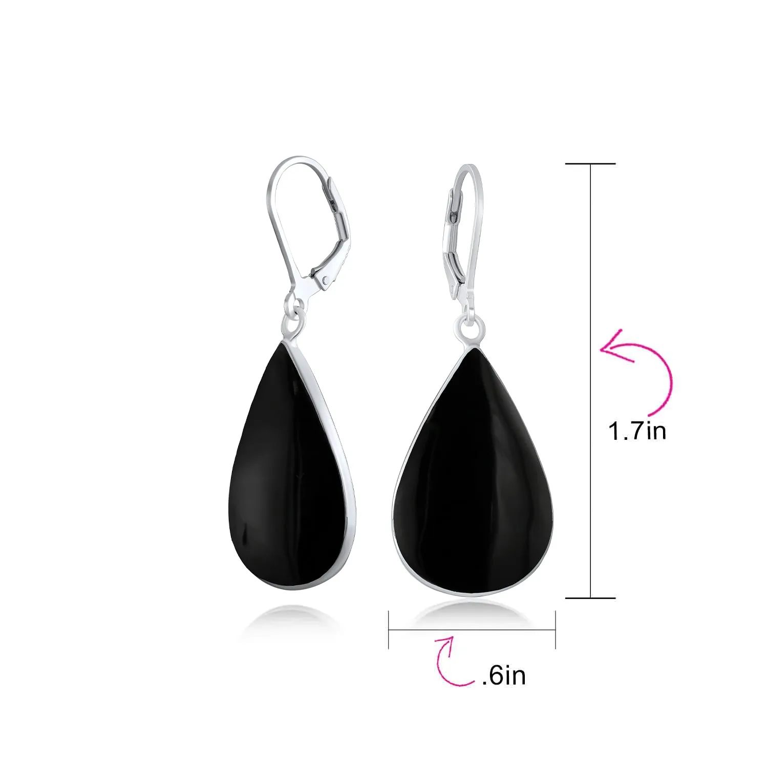 Large Shell Gemstone Teardrop Dangle Earrings in Sterling Silver Leverback