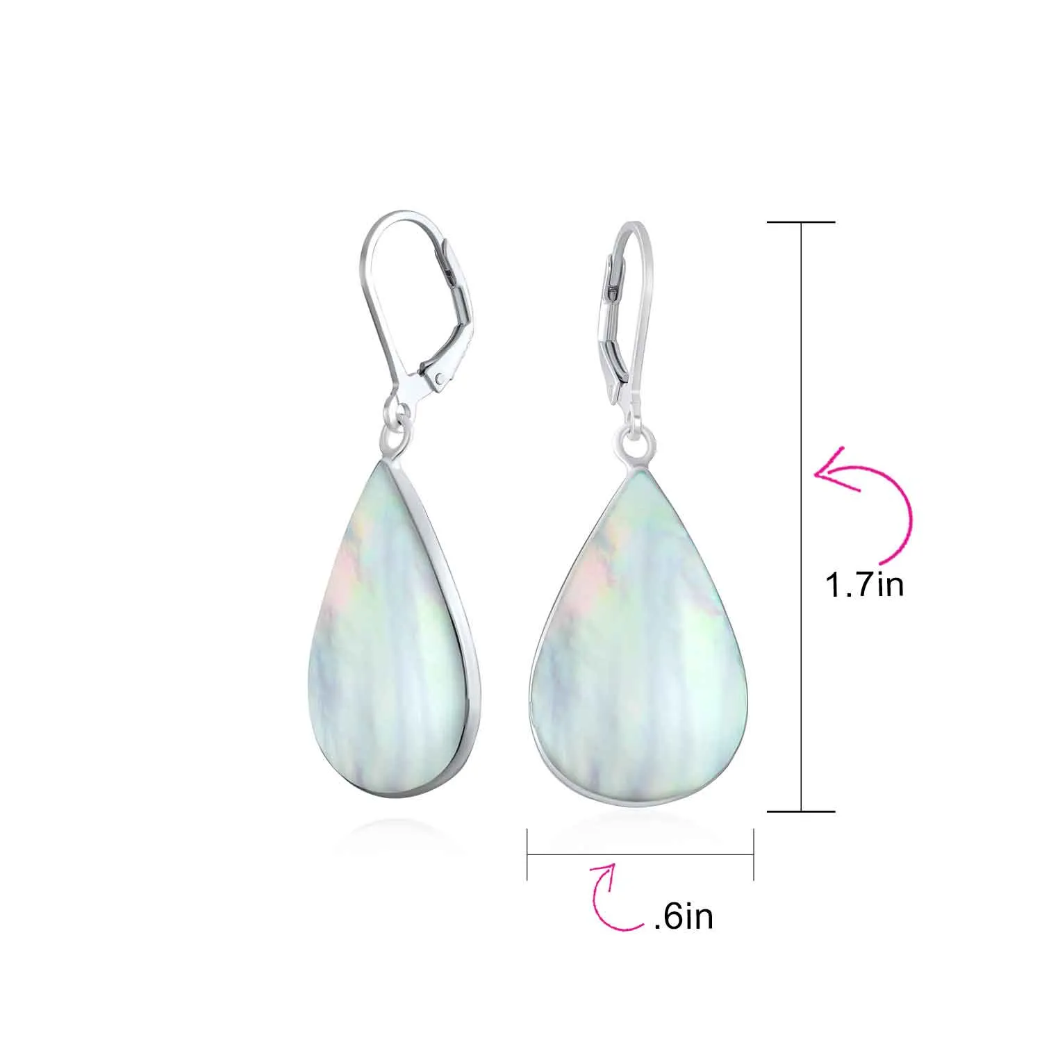 Large Shell Gemstone Teardrop Dangle Earrings in Sterling Silver Leverback