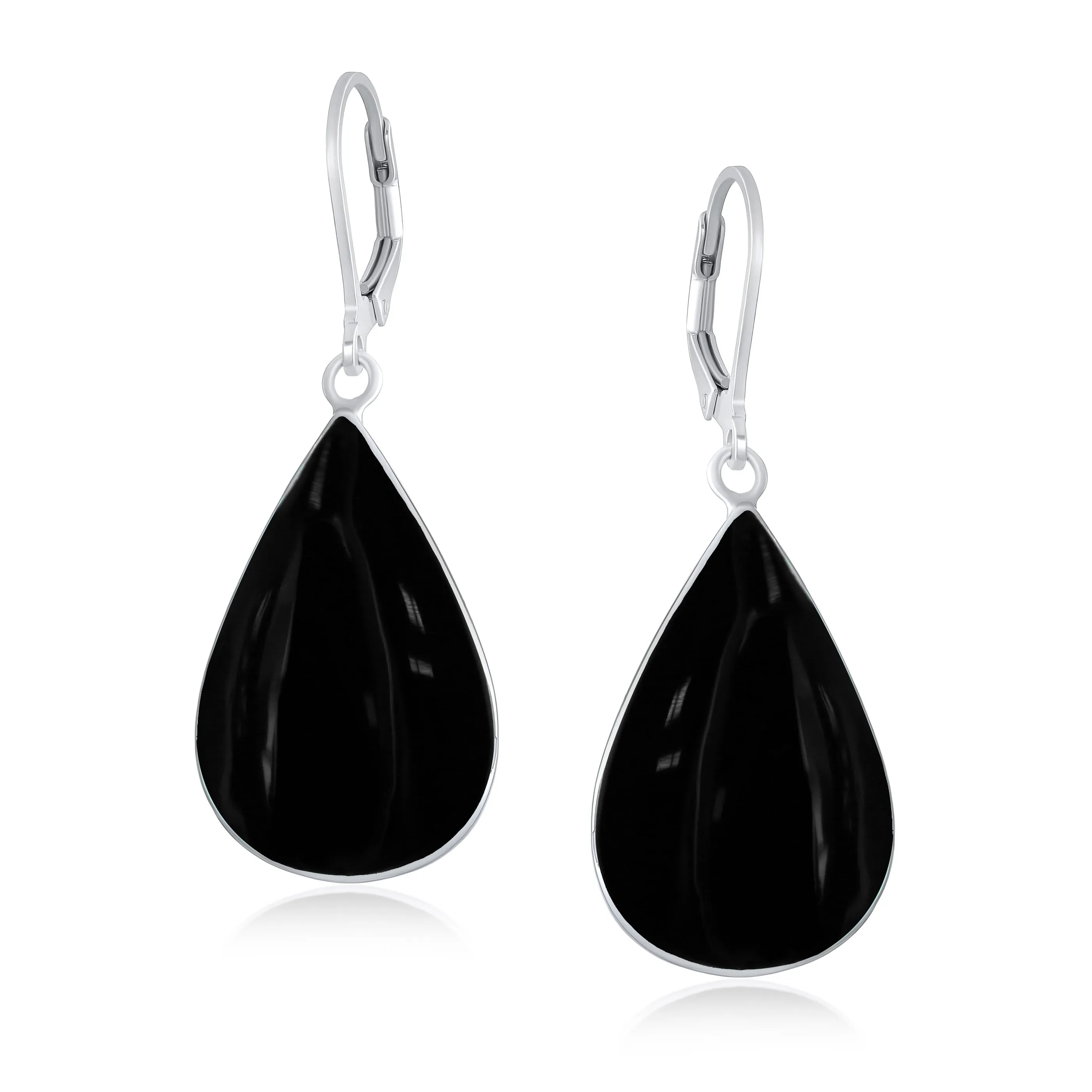 Large Shell Gemstone Teardrop Dangle Earrings in Sterling Silver Leverback