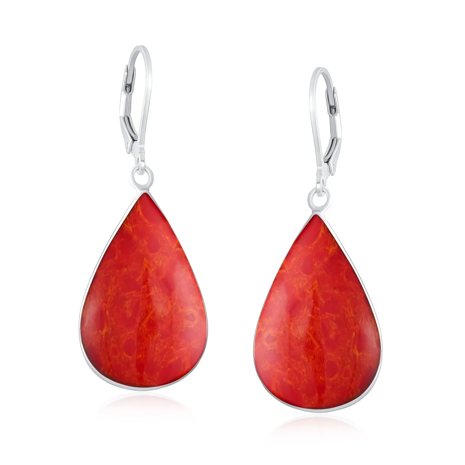 Large Shell Gemstone Teardrop Dangle Earrings in Sterling Silver Leverback