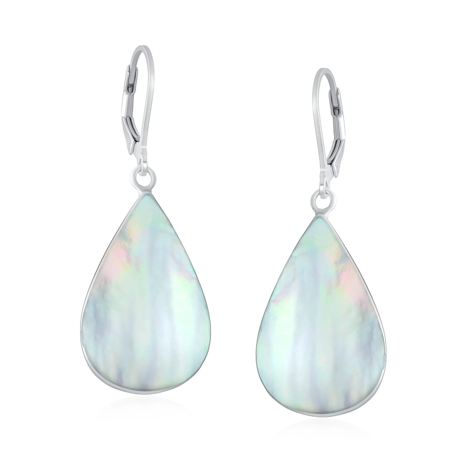 Large Shell Gemstone Teardrop Dangle Earrings in Sterling Silver Leverback