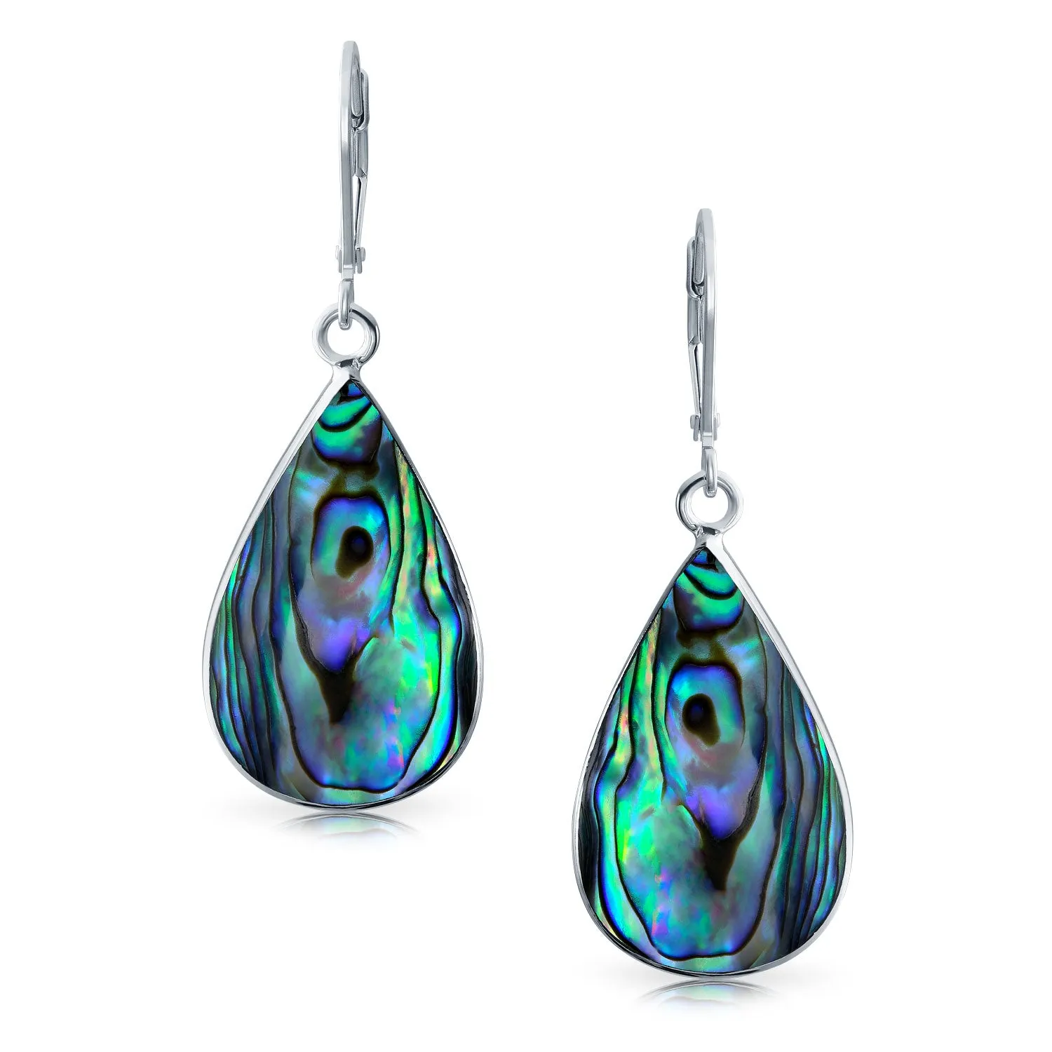 Large Shell Gemstone Teardrop Dangle Earrings in Sterling Silver Leverback