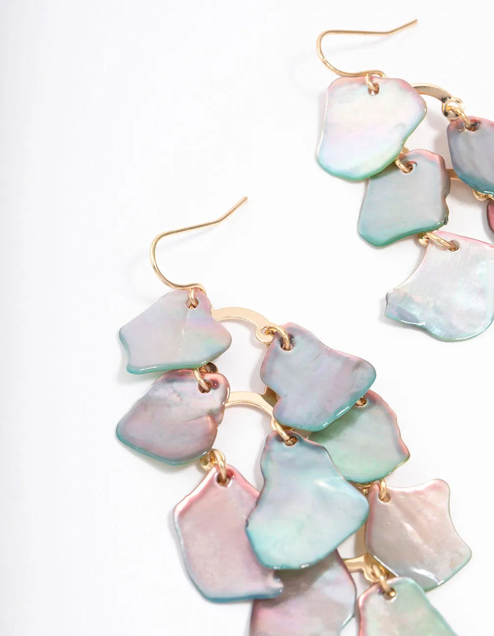 Layered Shell Pearl Petal Drop Earrings