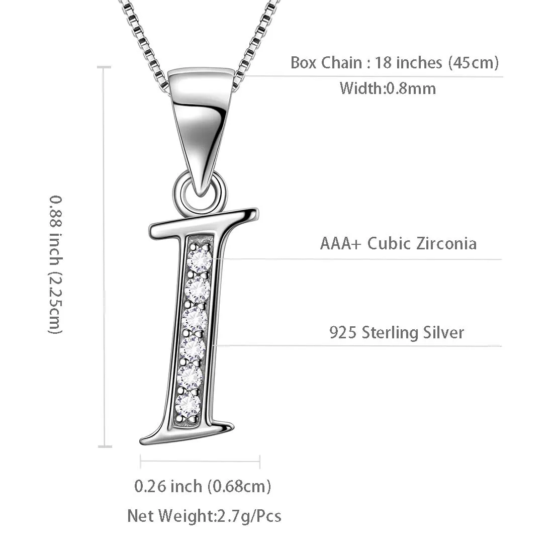 Letter I Initial Necklaces Pendant Women Men Name Jewelry Gift 925 Silver