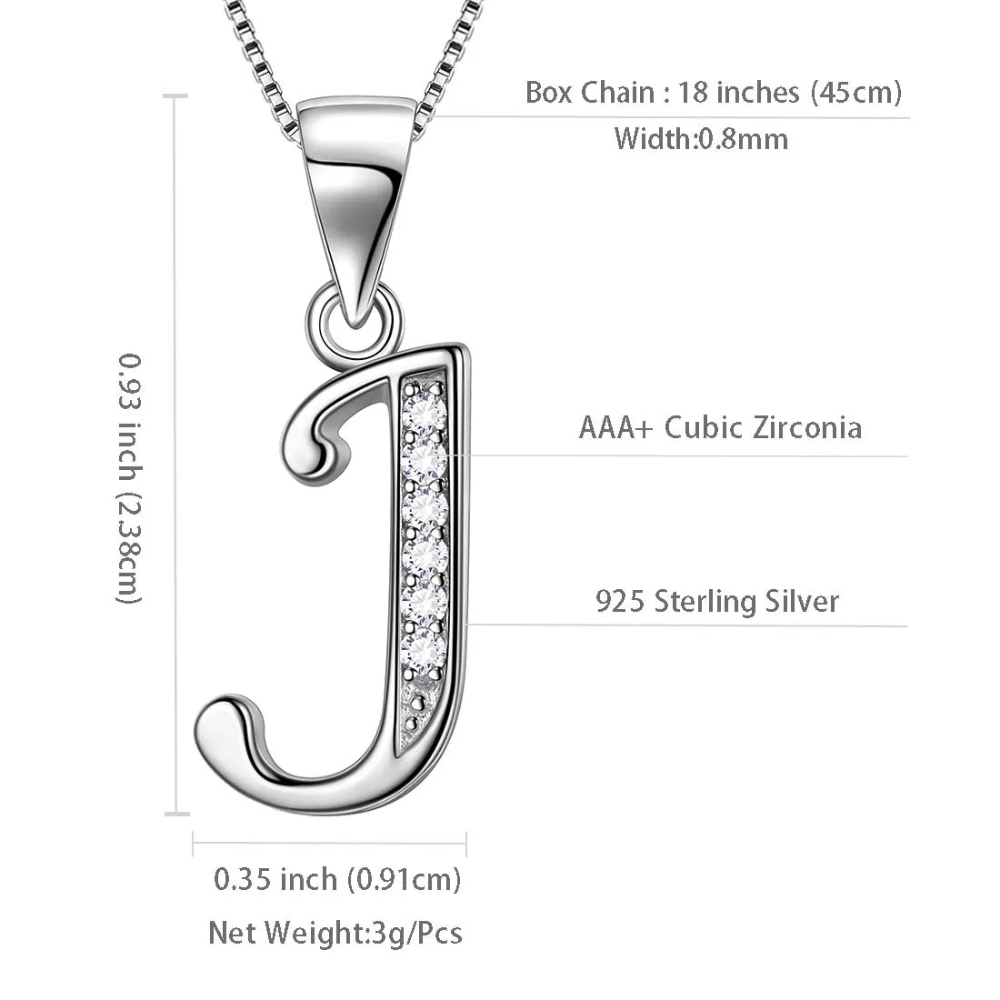 Letter J Initial Necklaces Pendant Women Men Name Jewelry Gift 925 Silver