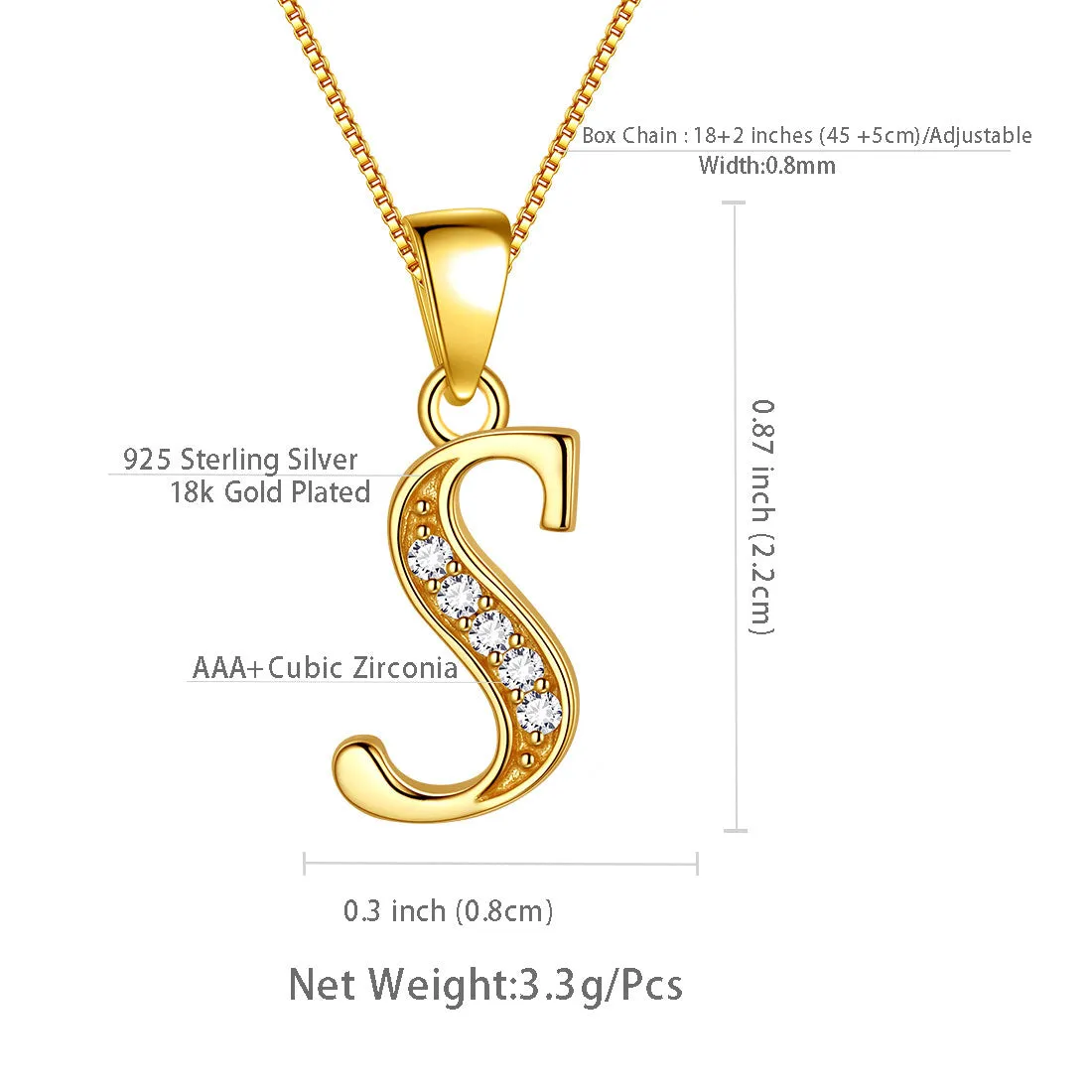 Letter S Initial Necklaces Pendant Women Men Name Jewelry Gift 925 Silver