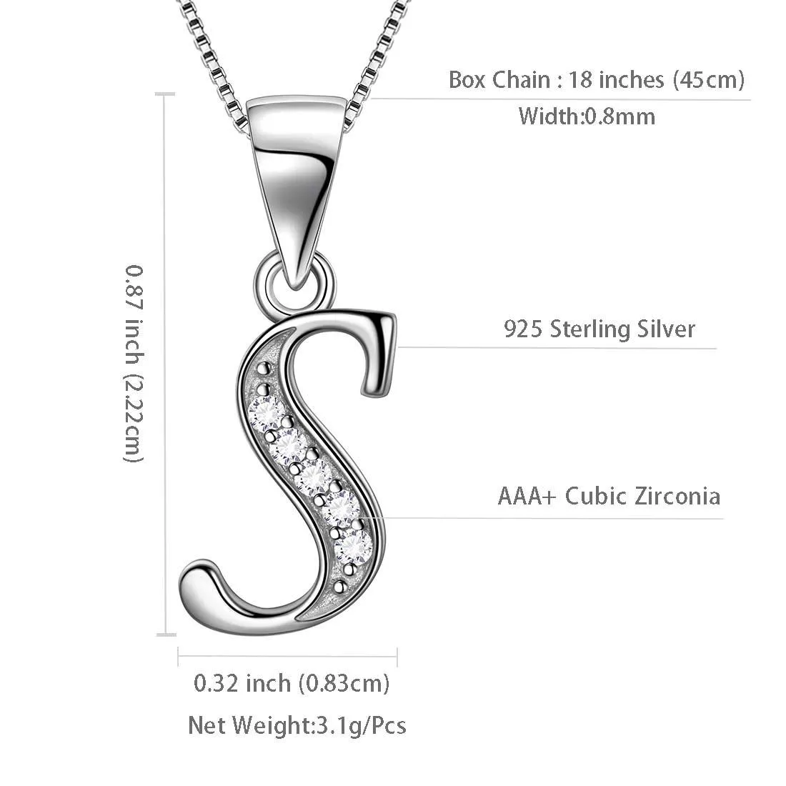 Letter S Initial Necklaces Pendant Women Men Name Jewelry Gift 925 Silver