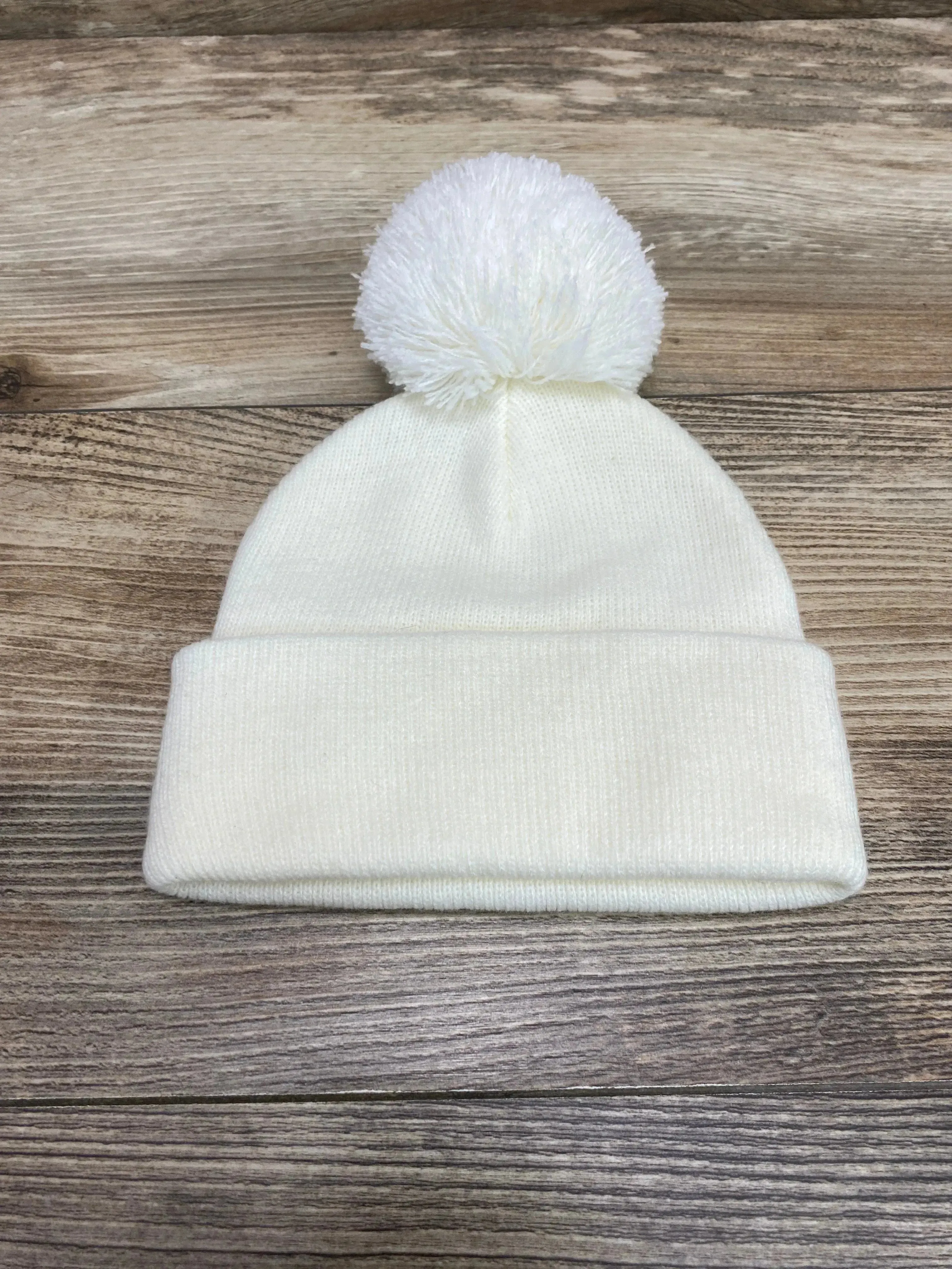 Lou Lou And Company Beanie With Pom Ivory Sz 0-6m