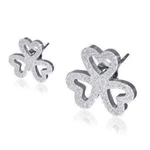 Lucky Charm Sandblasted Stainless Steel Shamrock Stud Earrings