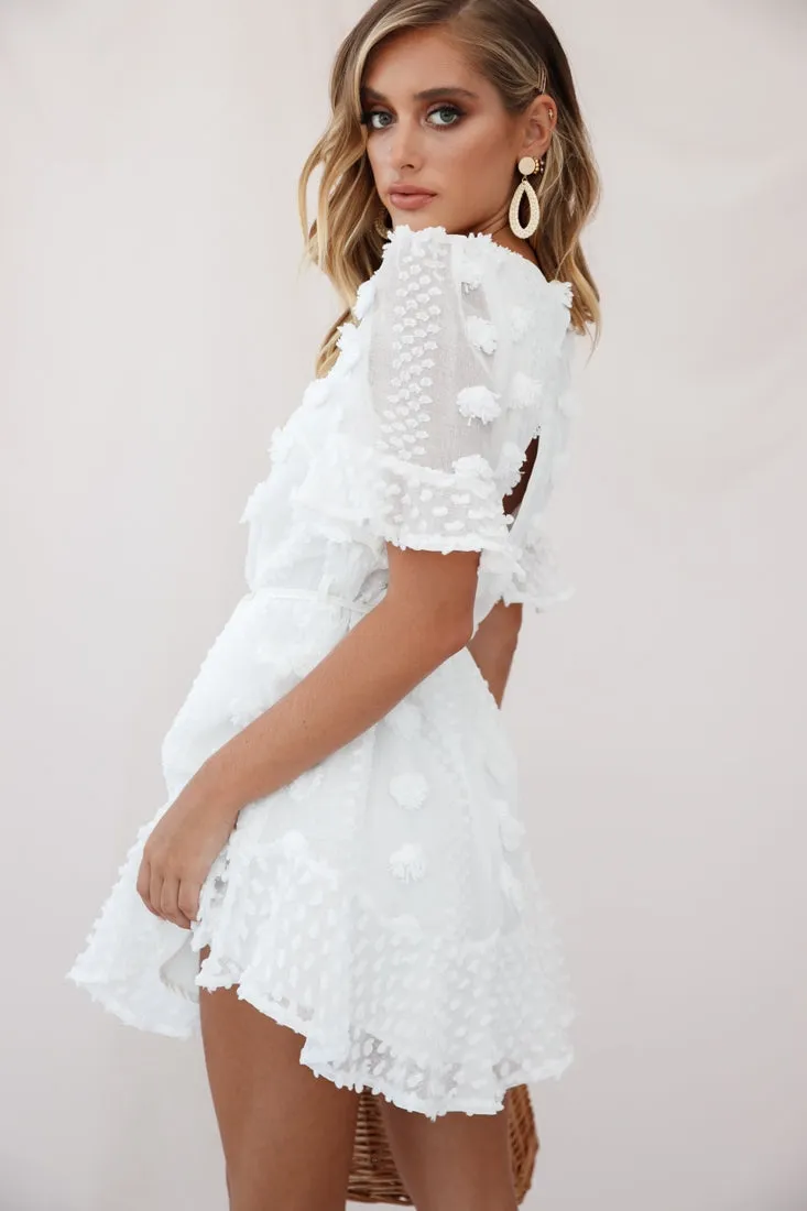 Maleny Embellished Fluted Hem Dress White