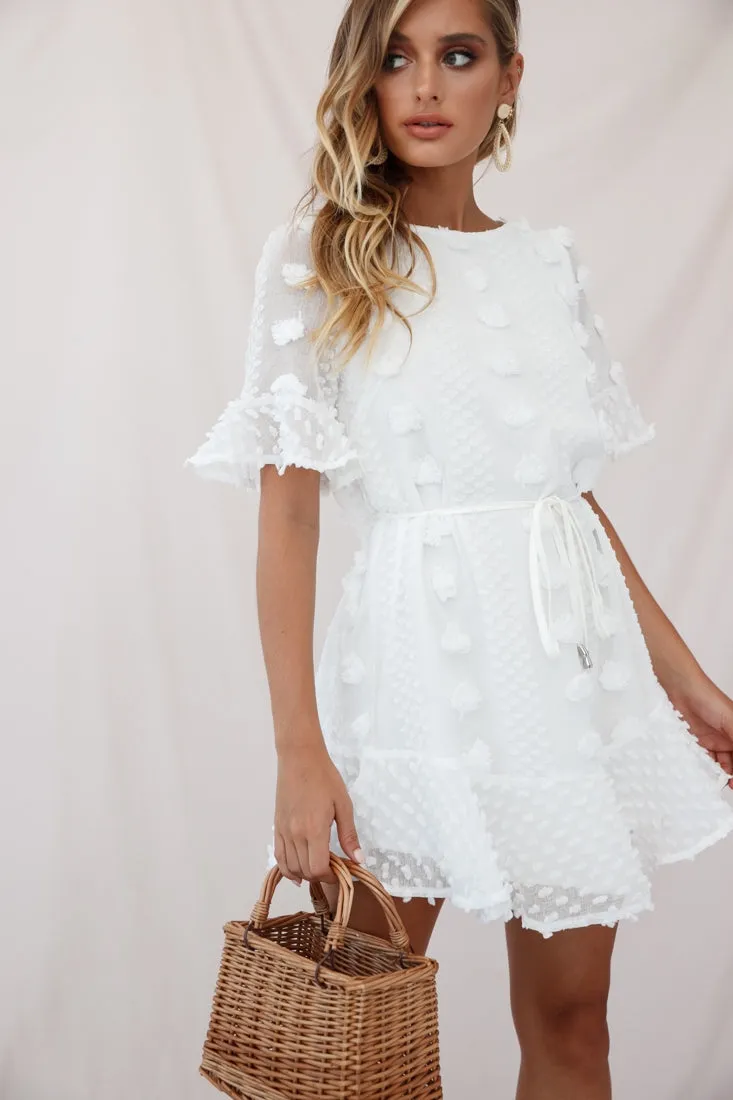 Maleny Embellished Fluted Hem Dress White