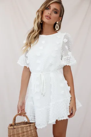 Maleny Embellished Fluted Hem Dress White