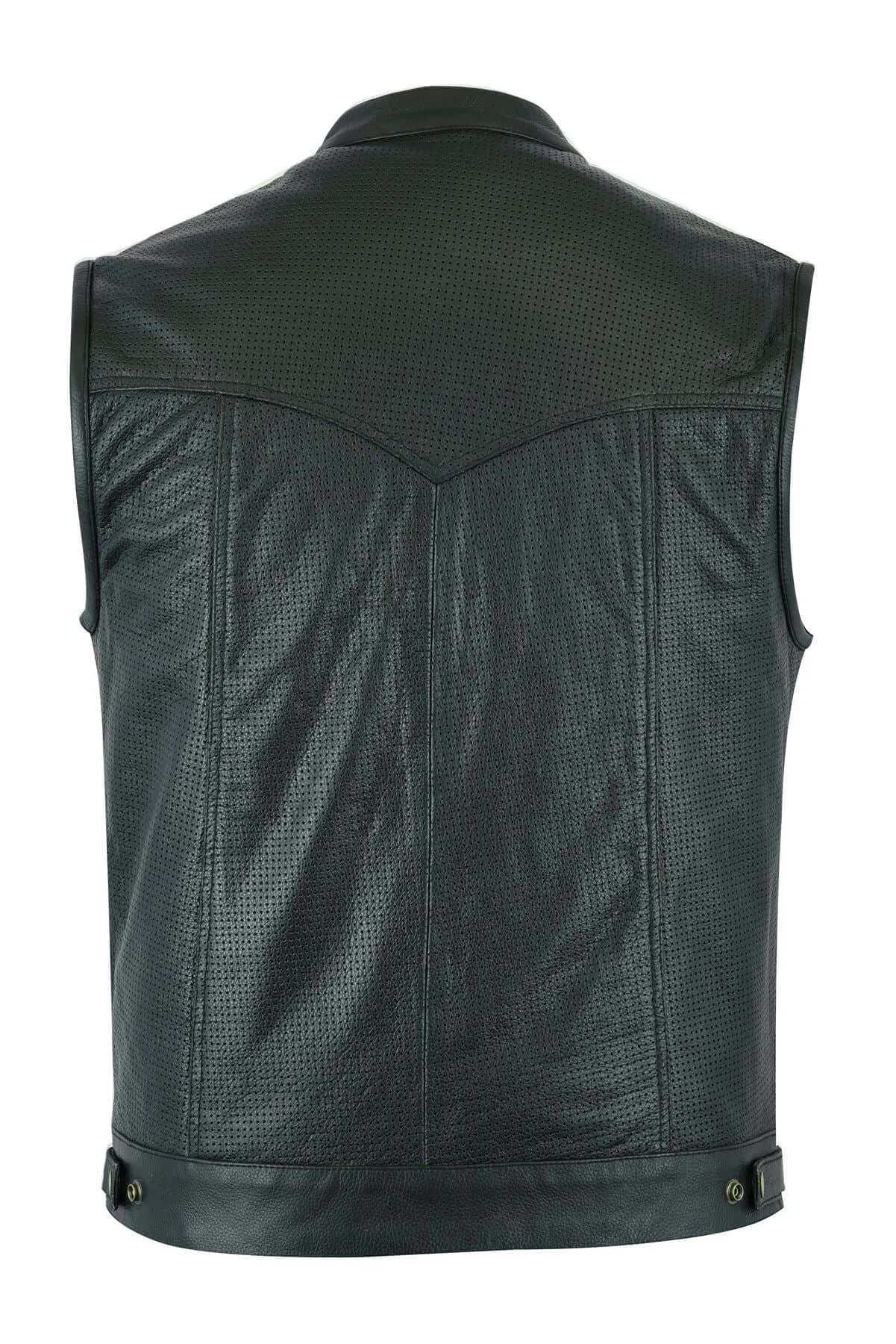 Mens Real Leather Black SOA Cut Off Style Motorcycle Biker Vest Club Waistcoat