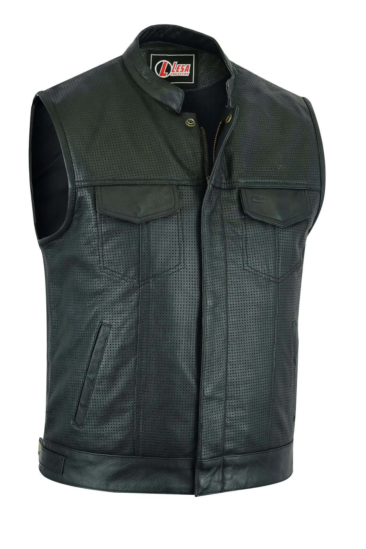 Mens Real Leather Black SOA Cut Off Style Motorcycle Biker Vest Club Waistcoat