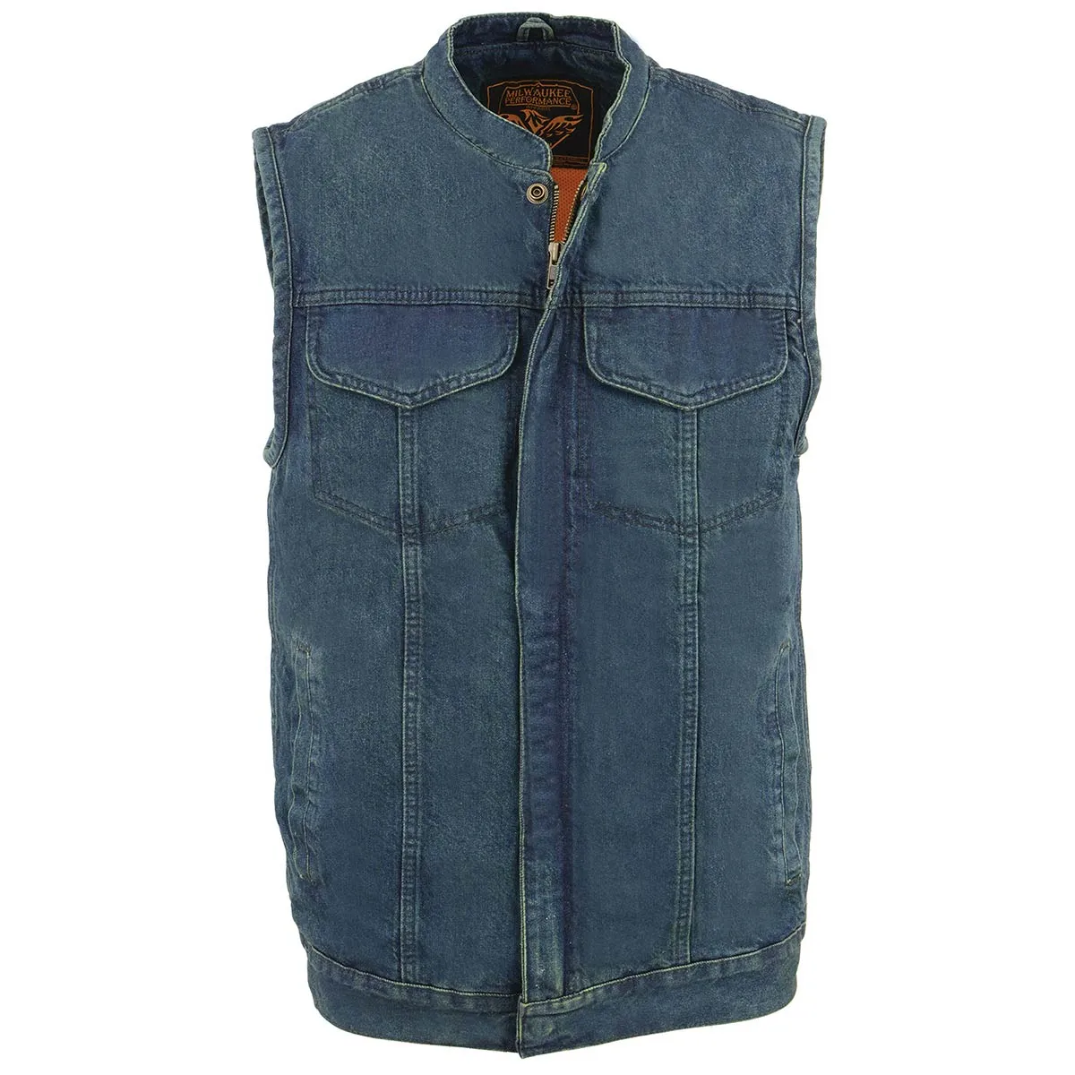 Milwaukee Leather MDM3000 Men's 'Brute' Concealed Snap Black Denim Club Style Vest w/ Hidden Zipper