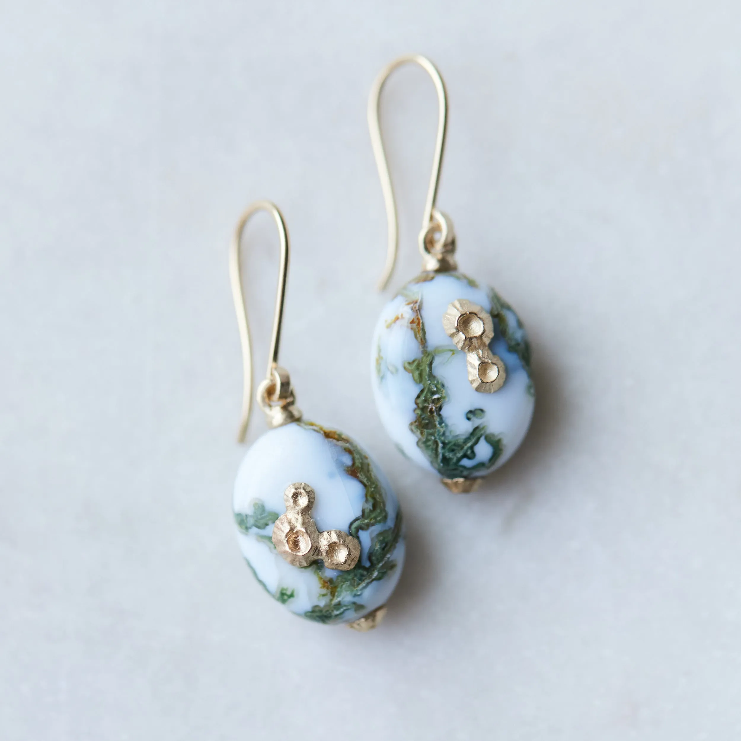 Moss of Éire Opal Ruthie B. Earrings with Barnacles