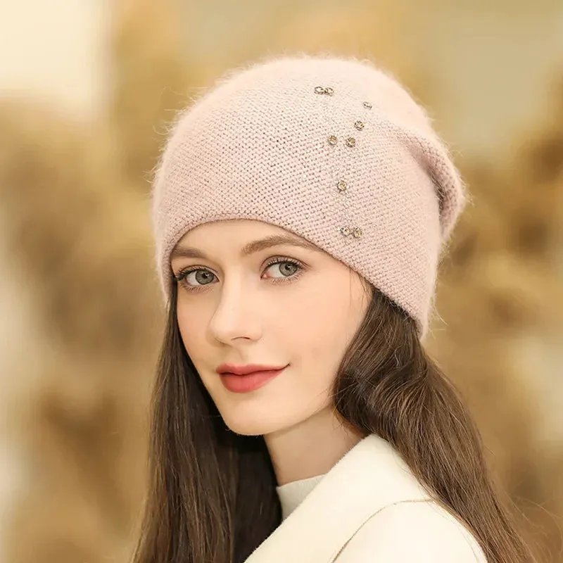 New Winter Fashion Decorate Rabbit Fur Blend Warm Hat