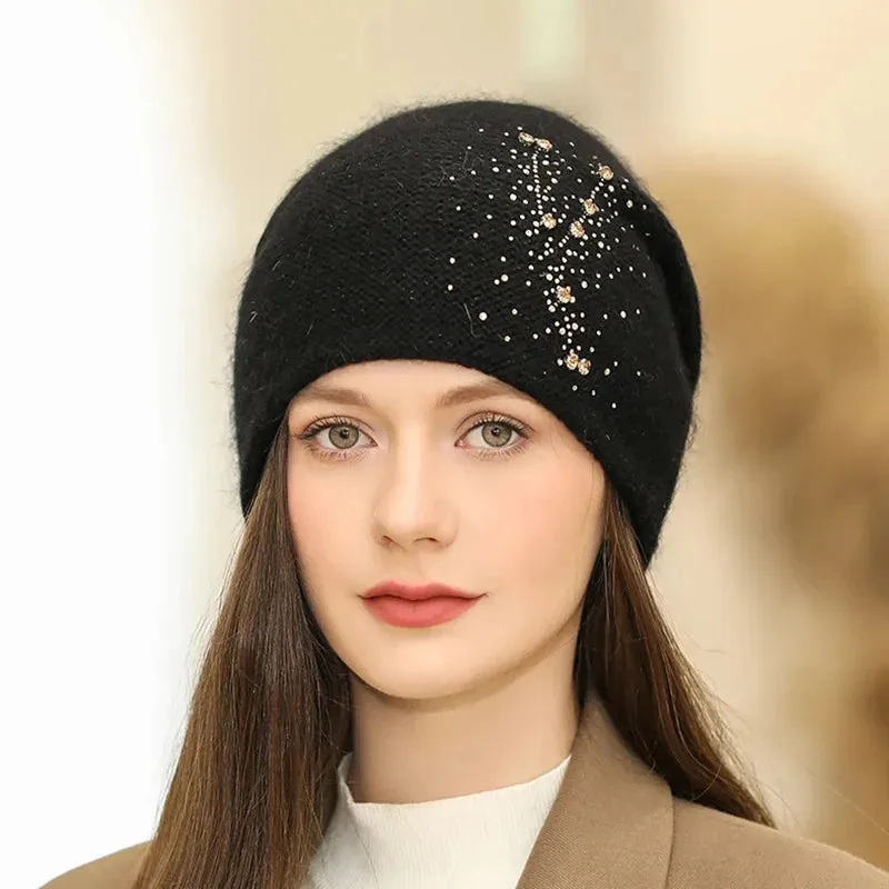 New Winter Fashion Decorate Rabbit Fur Blend Warm Hat