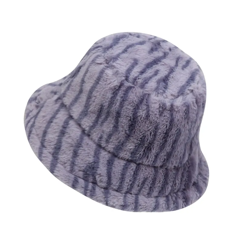 NEWBLOM Leopard Fluffy Hat Faux Fur Warm Bucket Hats