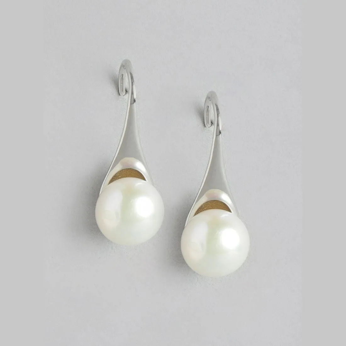 Oceanic Delight 925 Sterling Silver Pearl Earrings with Fish Hook Design