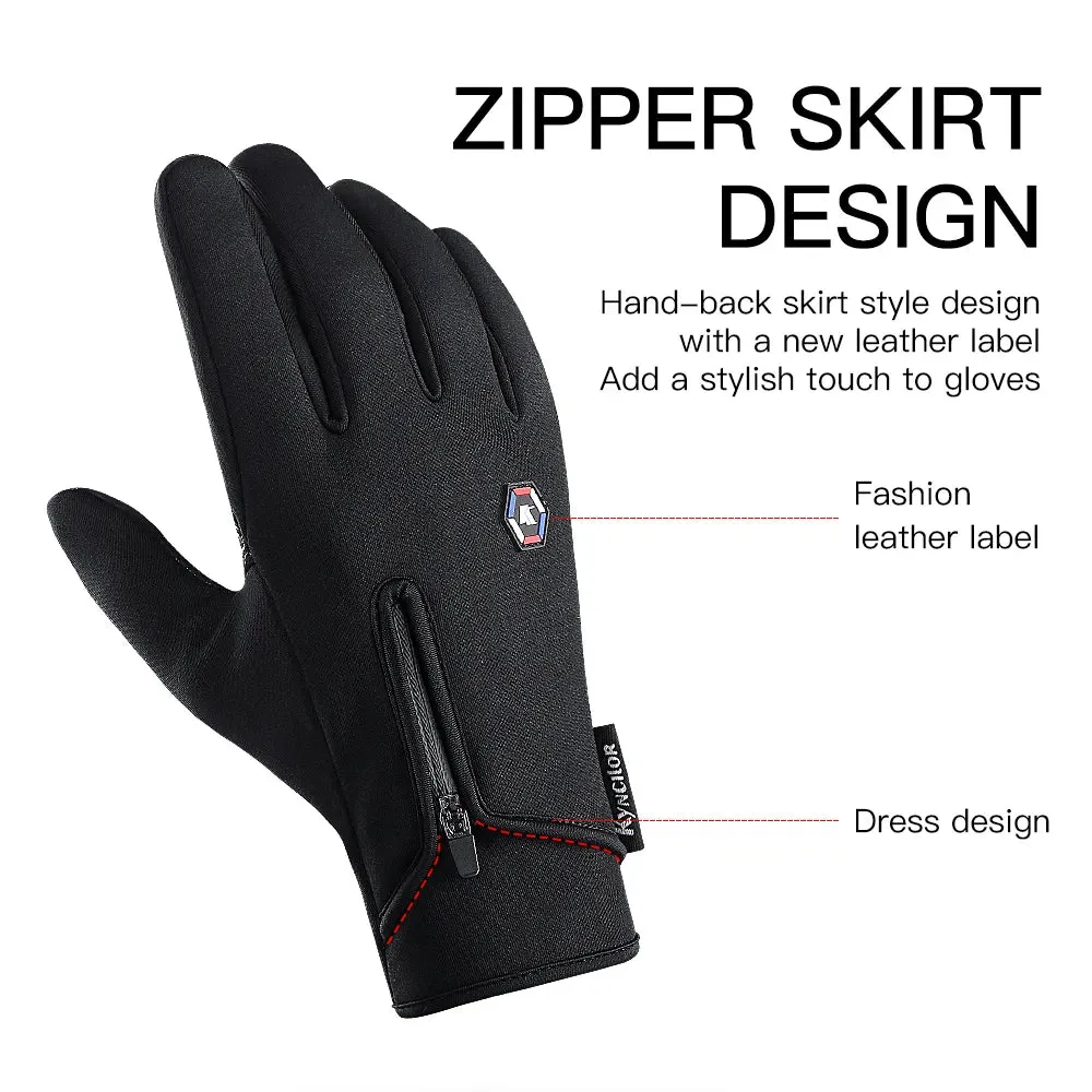 Outdoor Winter Cycling Gloves Water Wind Proof Warm Nonslip Touchscreen Gloves Black Motorcycle Gloves Men for Work Bike Hiking