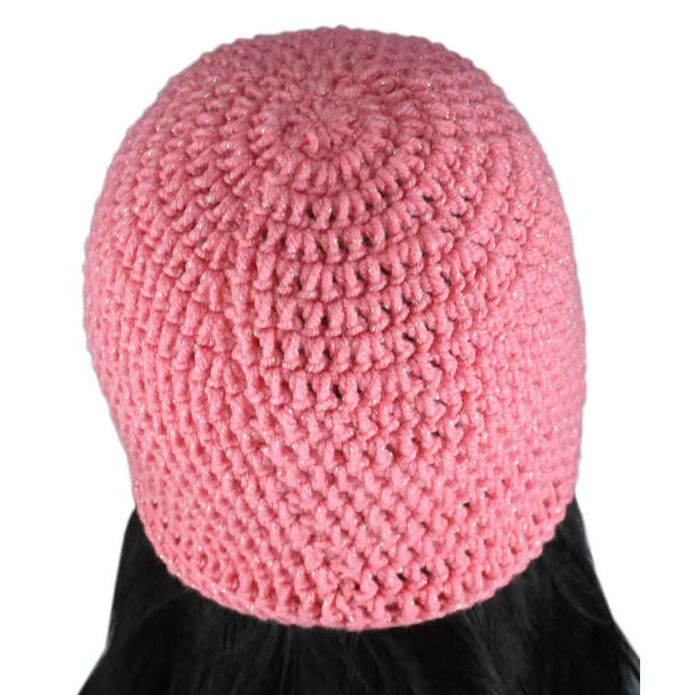 Pink Sparkle Crochet Beanie Hat Medium/Large - JMCH19ML