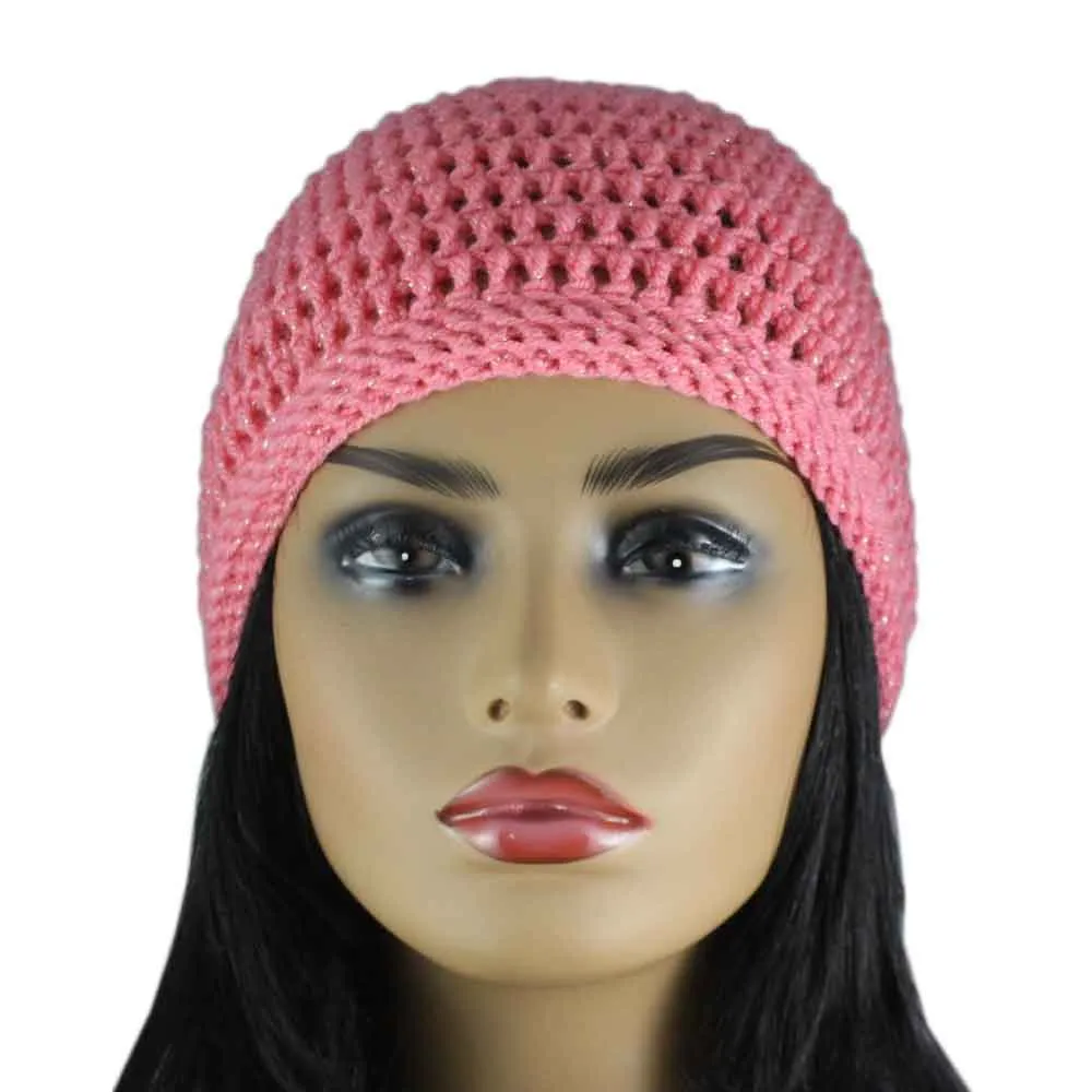 Pink Sparkle Crochet Beanie Hat Medium/Large - JMCH19ML