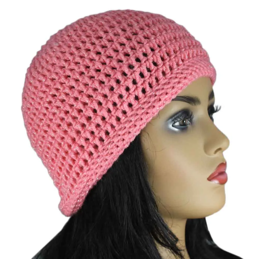 Pink Sparkle Crochet Beanie Hat Medium/Large - JMCH19ML